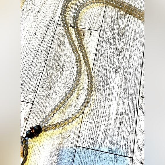 Boutique Boho Handcrafted Clear Crystal Bead Teardrop Pendant Necklace - Picture 7 of 9